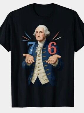 76 GEORGE WASHINGTON x PEACE GARDEN DESIGNS ❤️🤍💙 SS BLACK Cotton TEE 💙🤍❤️